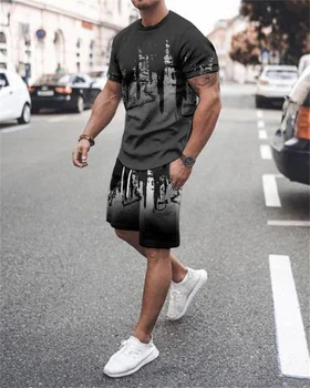 2021 Vară pentru Bărbați pantaloni Scurți Scurte Gât Rotund Maneca Costum Tendință Leu 3D de Imprimare T-shirt pentru Bărbați pantaloni Scurți de Sport O-gat Maneci Scurte