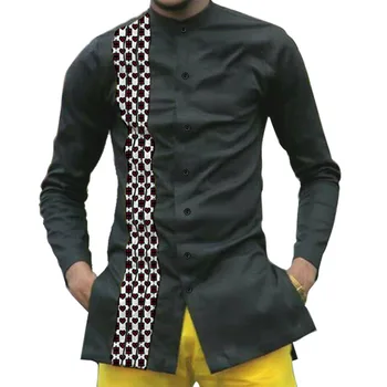 Africa de îmbrăcăminte pentru bărbați tricou guler de stand Ankara imprimare pe negru mozaic topuri personalizate pentru masculin Dashiki pentru nunta