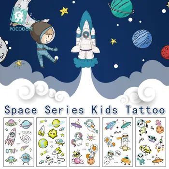 Copii Spațiu Serie Tatuaj Temporar Băieți și Fete Brațul Desene animate Astronauți Arta Autocolante Tatuaj Planeta Transfer de Apă Taty